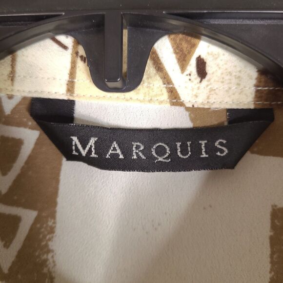 Marquis Shirt Mens XL Brown Beige White Button Down Retro Designer - Picture 4 of 15